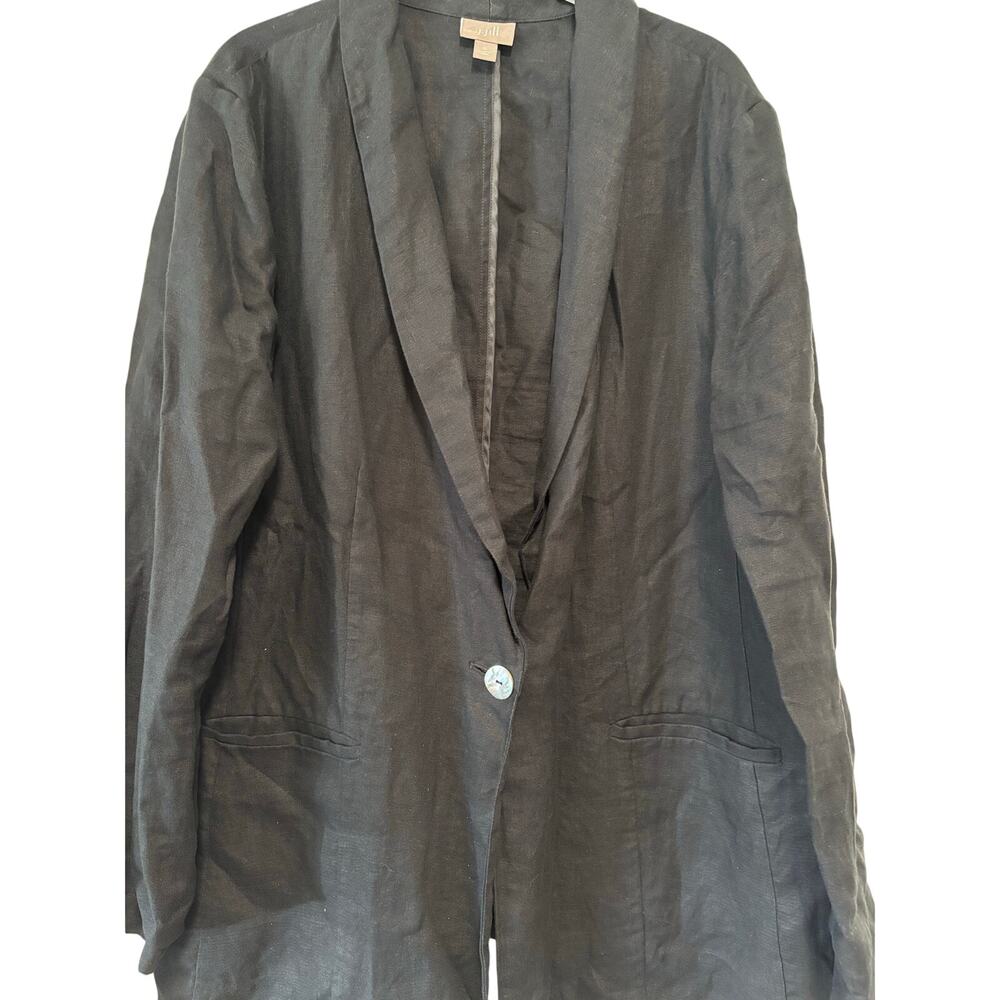 J. Jill Linen Blazer Women’s XL Black Open Front One Button Lightweight Jacket - Picture 4 of 10